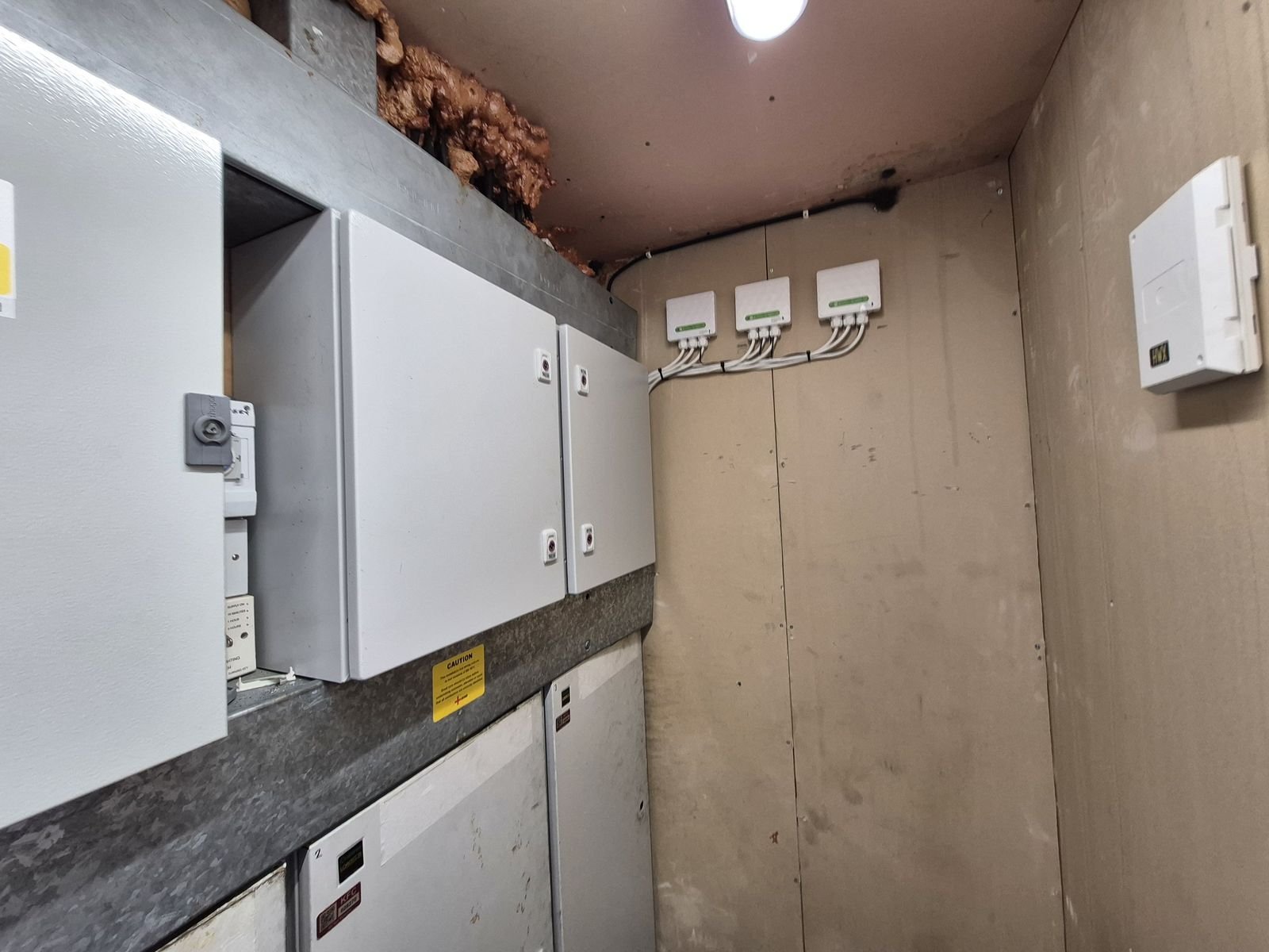 Distribution boards and switchgear installed in a plant room, by Elececo Engineering
